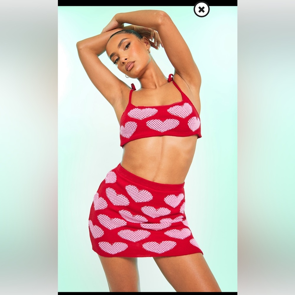 PLT Red Heart crochet knitted mini skirt set - Taylor Swift Eras tour